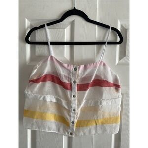 Flagpole NYC Womens Large Sheer Stripe Melissa Crop Top Euro Resort Sheer Clean